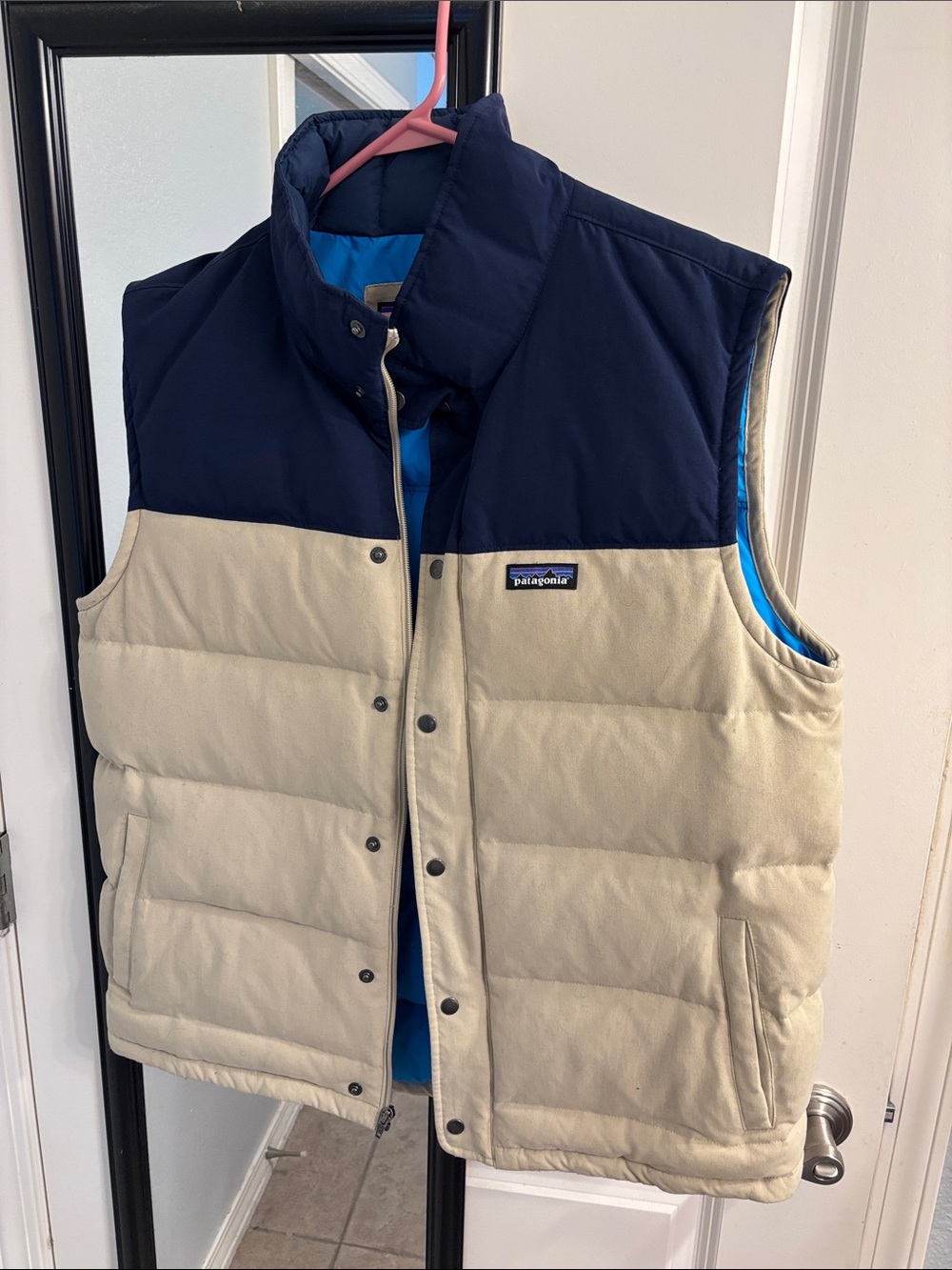 Patagonia Navy and Cream Quilted Down Vest